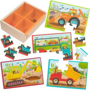 Pack o’ Puzzles – Trucks, Wooden Puzzle Set, B. Toys