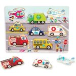 B.toys Peek & Explore Wooden Peg Puzzle - Vehicles