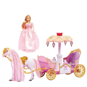 Electric Princess Pink Royal Horse Carriages Toy With Sound And 29 cm Princess Doll - TG